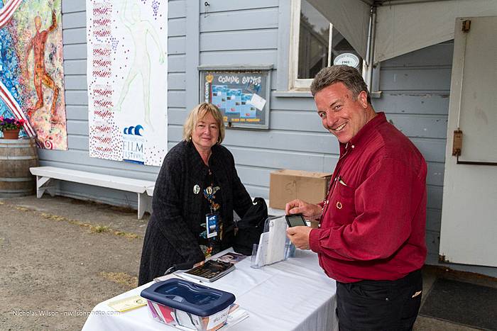 Pat and Matt pack up the box office in front of Crown Hall.