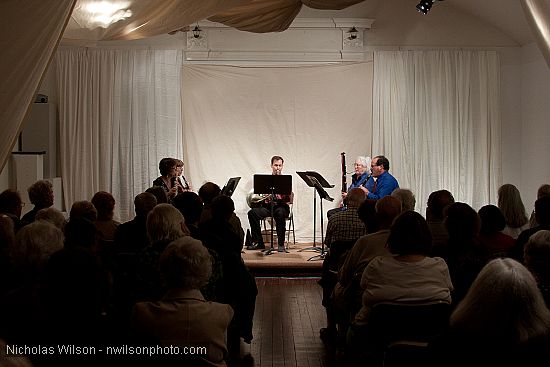 The Quintessential Winds quintet performs in the Village Chamber Concerts series of the Mendocino Music Festival 2010. This is a new venue at historic Odd Fellows Hall in Mendocino.