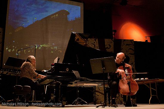 Pianist Susan Waterfall and cellist Burke Schuchmann during the Hallelujah, America concert at the Mendocino Music Festival 2010