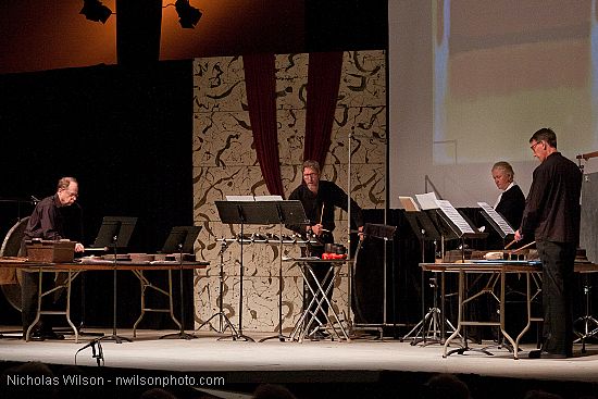 Four percussionists perform Double Music by John Cage and Lou Harrison