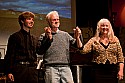 Composer John Adams joins Julian Pollack and Susan Waterfall on stage after their duo-piano performance of his Hallelujah Junction