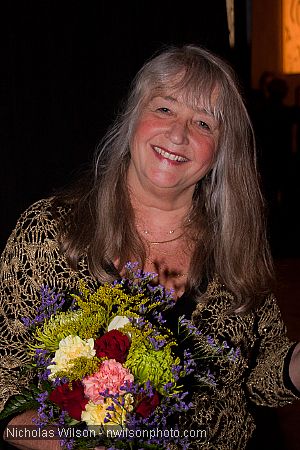 Susan Waterfall with bouquet after her Hallelujah, America program of the 2010 Mendocino Music Festival.