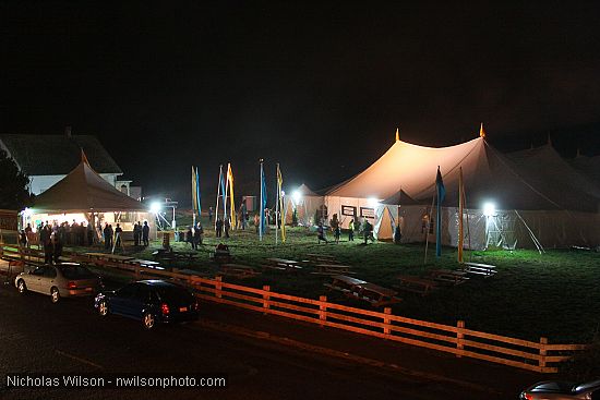 Mendocino Music Festival night scene viewed from the Mendocino Hotel balcony.