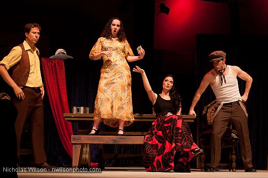 Carmen and Frasquita with tenor Chester Pidduck, left, as El Remendado and baritone Sascha Joggerst as Dancairo