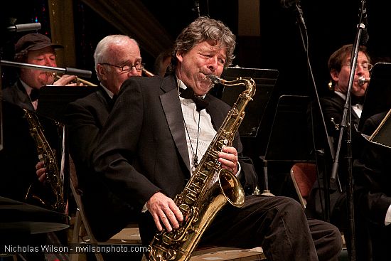 Greg D'Augelli on tenor sax with the MMF Big Band.
