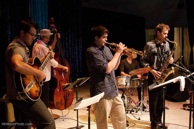 Sound check for Julian Pollack and his jazz sextet.