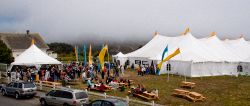 The music festival tent in the afternoon as seen from the Mendocino Hotel balcony.