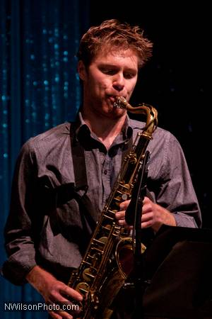 Chase Baird on sax with the Julian Pollack Quintet.