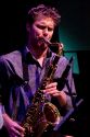 Chase Baird on sax with the Julian Pollack sextet.