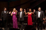 Pedro Rodelas, Lauren Post, Michel Taddei and Shawnette Sulker take a bow with Les Pfutzenreuter to conclude the "We Love You, Lenny" concert.