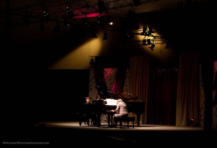 Susan Waterfall and Julian Waterfall Pollack play dual pianos to begin the Irresistible Groove program at the Mendocino Music Festival 2011