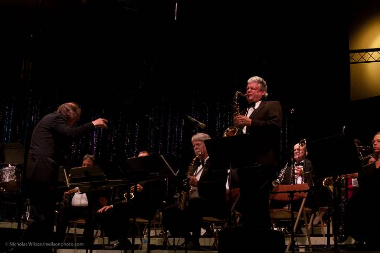 Francis Vanek takes a tenor sax solo with the MMF Big Band.