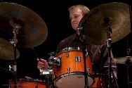 Evan Hughes on drums with the Julian Pollack Trio.