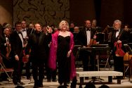 Angela Eden Mosely and Maestro Allan Pollack take a bow with the whole MMF Orchestra.