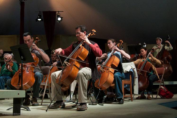 Cello section in rehearsal for the final concert.