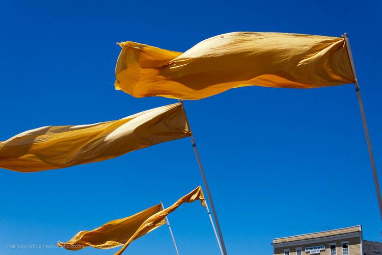 Bright banners against a blue sky at the Mendocino Music Festival 2011