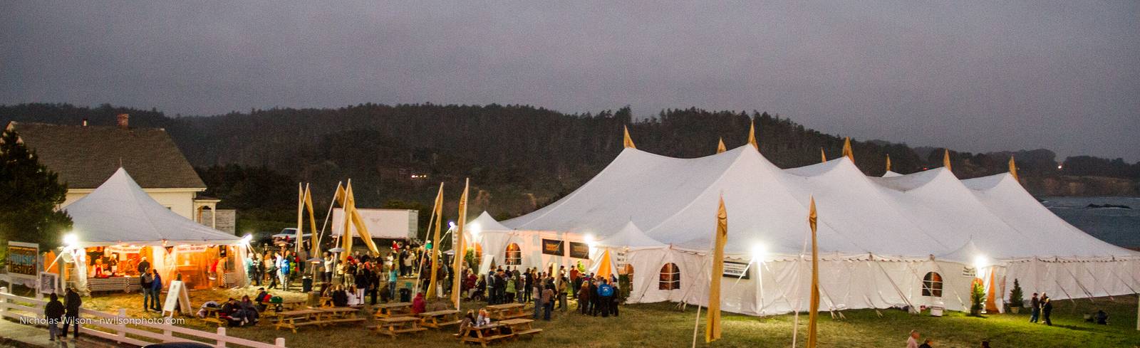 Twilight intermission at the Mendocino Music Festival's signature big tent concert hall.