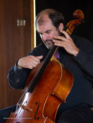 Joel Cohen, cello, and Elena Casanova, piano, at Preston Hall for  the Village Chamber series.