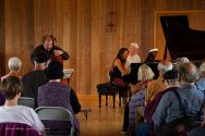 Joel Cohen, cello, and Elena Casanova, piano, at Preston Hall for  the Village Chamber series.