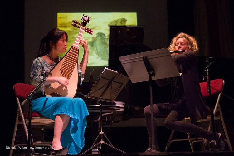 Wu Man with flautist Mindy Rosenfeld in the Music for a Teahouse program.