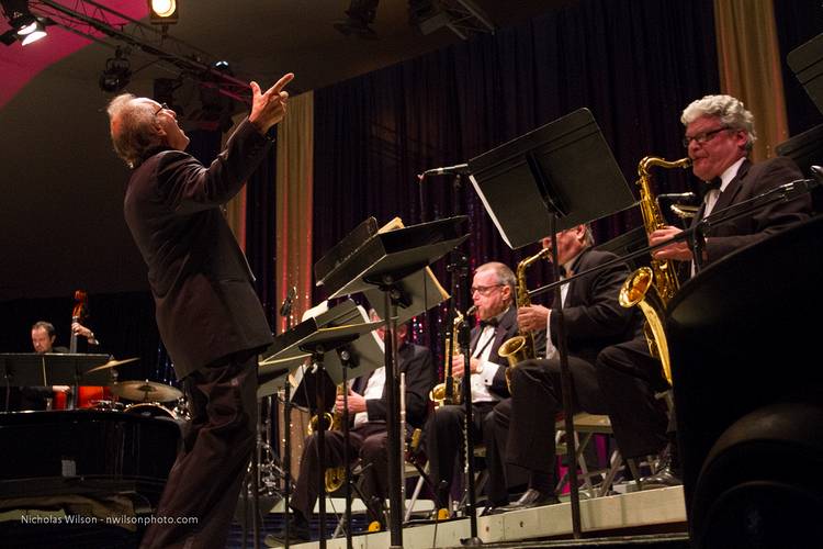 Allan Pollack leads the MMF Jazz Big Band in the big concert tent.