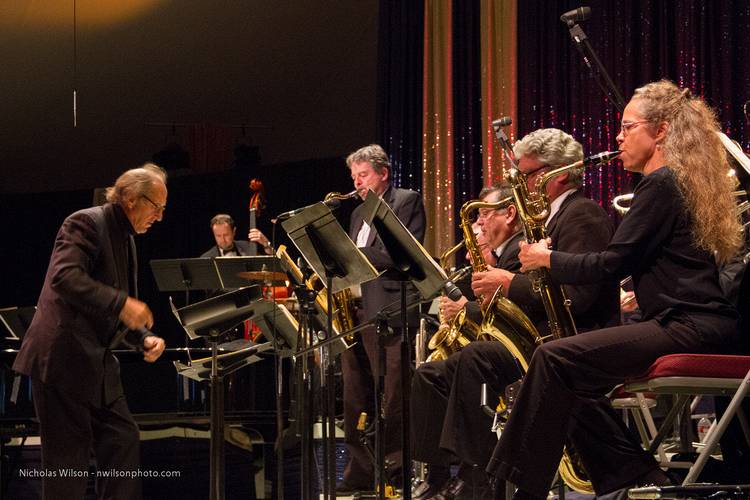 Allan Pollack leads the MMF Jazz Big Band in the big concert tent.