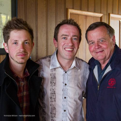 Julian Waterfall Pollack, Geoffrey Keezer and Doug Moody at Preston Hall after Keezer's Mendocino Music Festival Jazz Series concert.  Pollack, a jazz pianist and composer himself, is the curator of the Jazz Series. Moody represents North Coast Brewing Company of Fort Bragg CA, which sponsors the Jazz Series and many other MMF concerts.