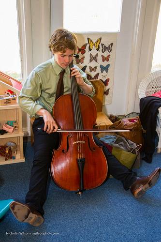 Peter Pearson from Detroit MI practicing in the dressing room before performance in the Emerging Artist concert Saturday July 21, 2012.