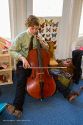 Peter Pearson from Detroit MI practicing in the dressing room before performance in the Emerging Artist concert Saturday July 21, 2012.