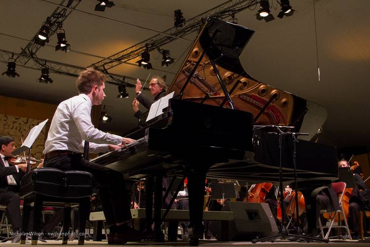 Julian Waterfall Pollack performs his new piano concerto with the MMS Symphony Orchestra conducted by  Maesto Allan Pollack.