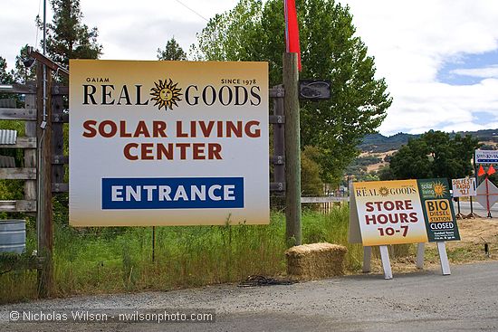 Real Goods Solar Living Center entrance sign. SolFest 2007