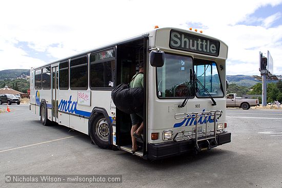 Sol Fest 2007 Shuttle bus moved people between remote parking lots and the festival site.