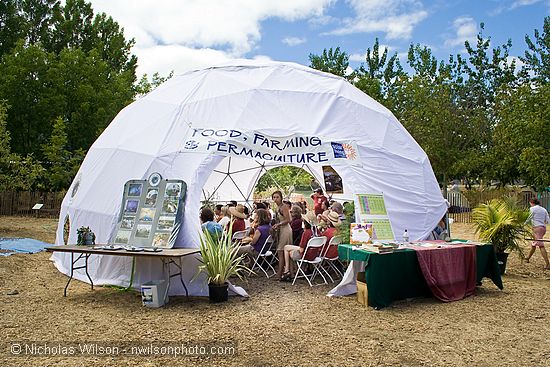 Food, Farming and Permaculture workshops in a geodesic dome at SolFest 2007