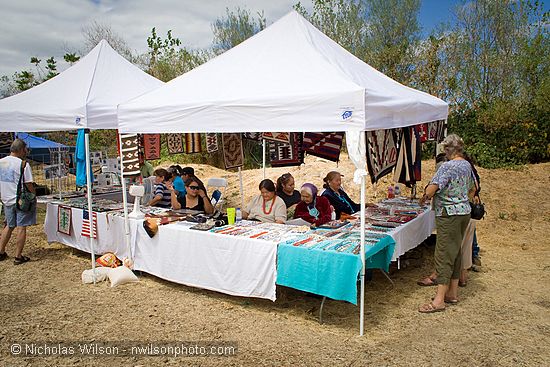 Pomo tribal members show weavings and beadwork at SolFest 2007