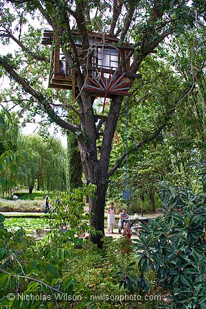 Kids enjoyed the treehouse on the grounds of the Solar Living Center.