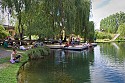 Kids and adults enjoy cooling off by the pond.