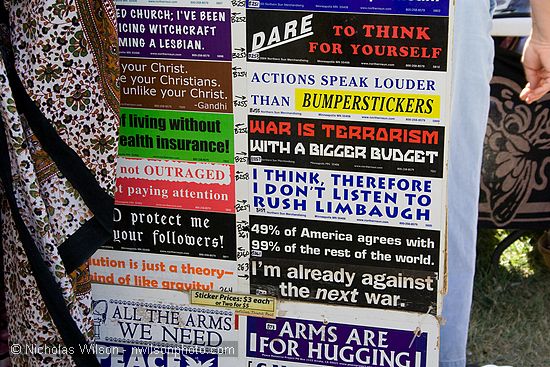 Choice bumperstickers on display at SolFest 2007