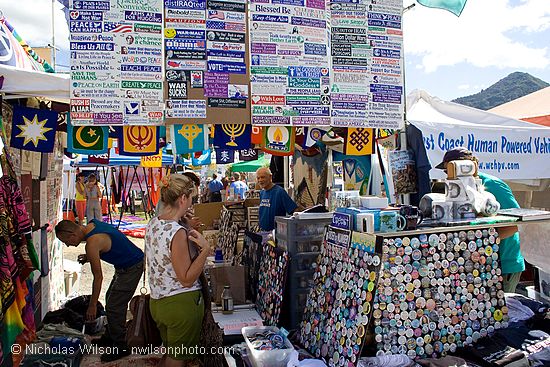 Peace Monger shows buttons, bumper stickers, flags and more at SolFest 2007