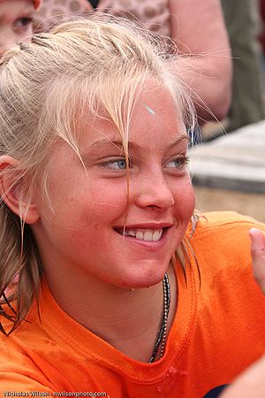 Happy watermelon contestant