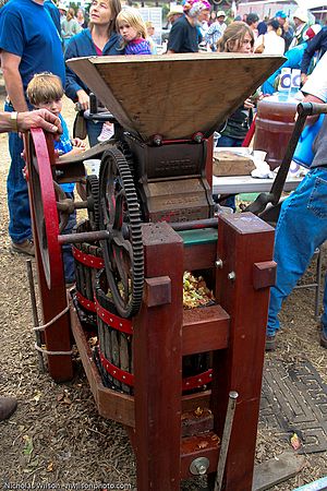 The apple crusher and cider press