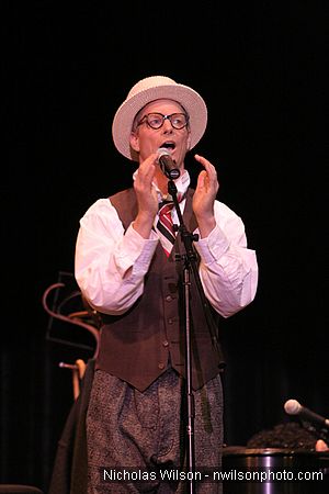 Bill Irwin in performance at Cotton Auditorium, Fort Bragg CA