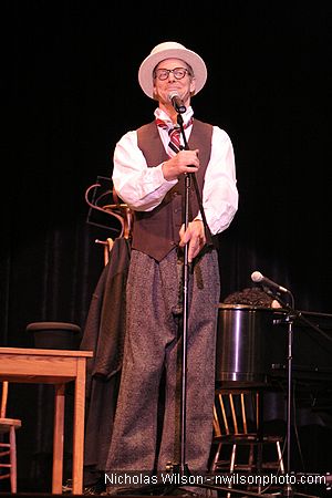 Bill Irwin in performance at Cotton Auditorium, Fort Bragg CA