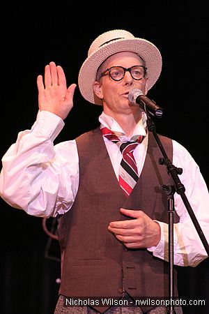 Bill Irwin in performance at Cotton Auditorium, Fort Bragg CA