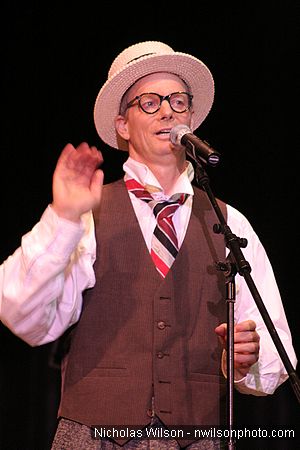 Bill Irwin in performance at Cotton Auditorium, Fort Bragg CA