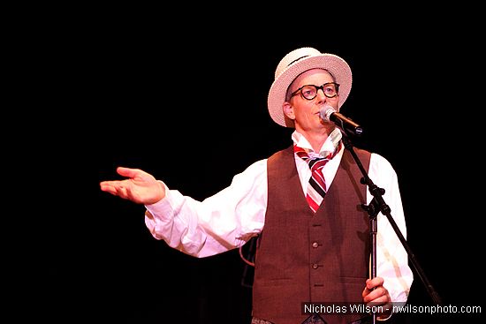 Bill Irwin in performance at Cotton Auditorium, Fort Bragg CA