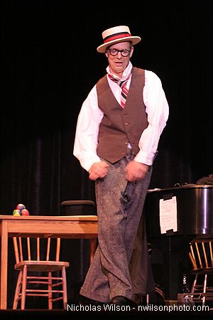 Bill Irwin in performance at Cotton Auditorium, Fort Bragg CA