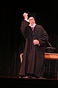 Bill Irwin in academic gear at Cotton Auditorium, Fort Bragg CA