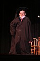 Bill Irwin in academic gear at Cotton Auditorium, Fort Bragg CA