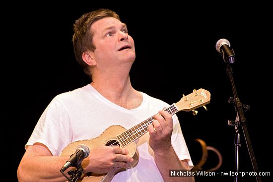 Patrick Irwin on ukulele in a bit with brother Bill Irwin Live at Cotton Auditorium, Fort Bragg CA