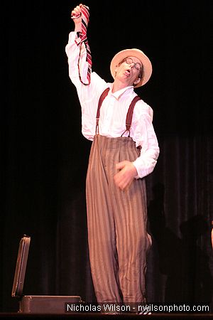 Bill Irwin in performance at Cotton Auditorium, Fort Bragg CA